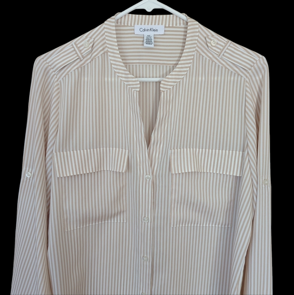Calvin Klein Striped Button Tab Button Up Semi-Sh… - image 8